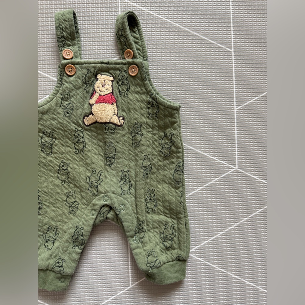 Disney|Baby boy or gender neutral quilted olive Green Winnie the Pooh Overalls•